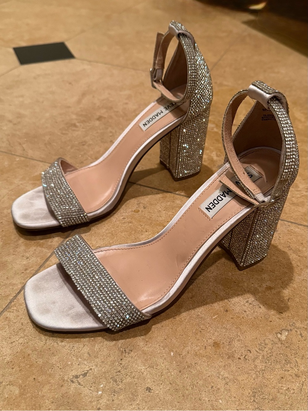 Steve Madden Silver Crystal Block-Heel Sandals